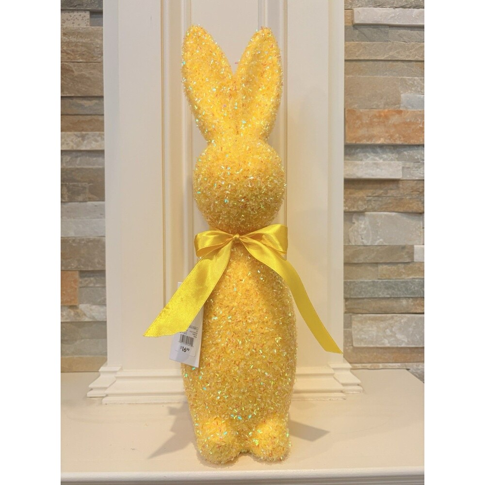 At Home Bunny Brights Easter 16in Yellow Glitter Plastic Bunny Figurine